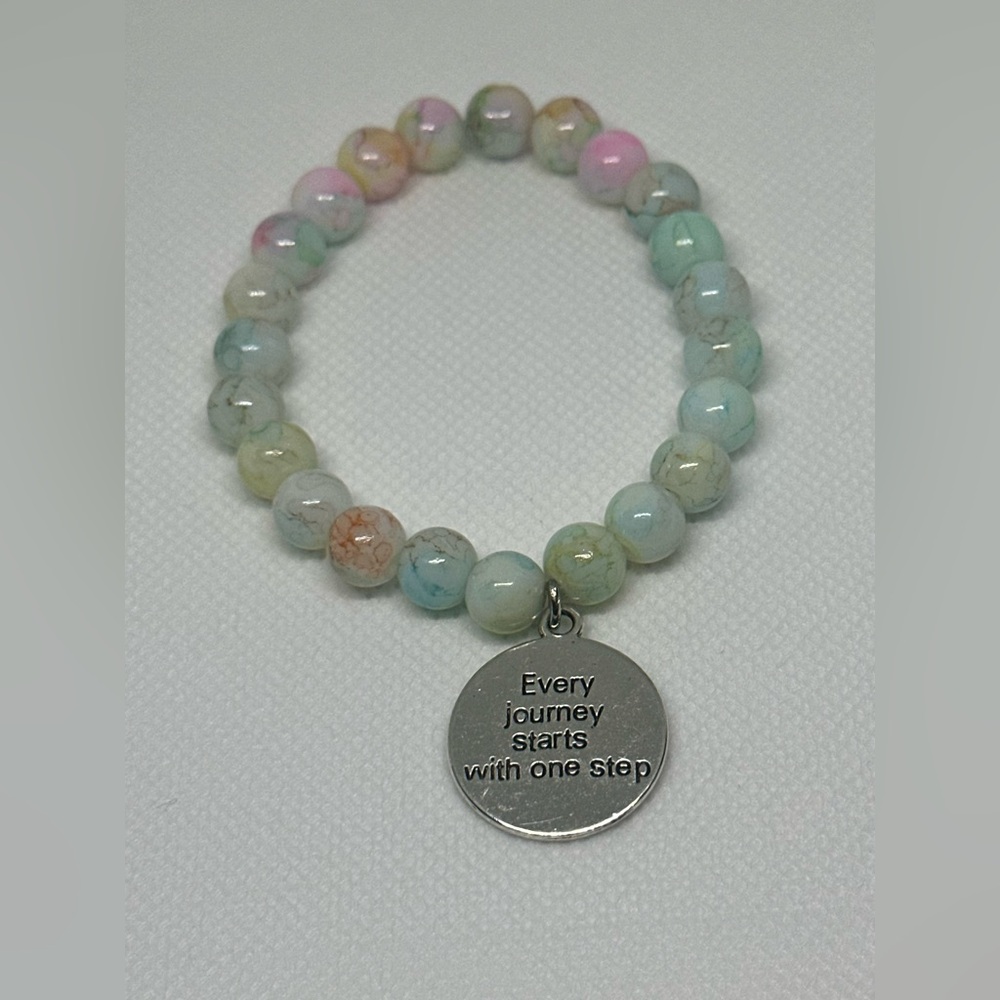 Pastel Beaded Bracelet with Inspirational Charm
